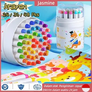 （Free Brush）Crayon Putar  Washable 36/48 Color Crayon For Kids  Tidak Beracun yang Dapat Dicuci Seni Gambar Pastel Minyak Crayon Tidak Kotor Ditangan Washable Non Toxic Krayon Anak-anak