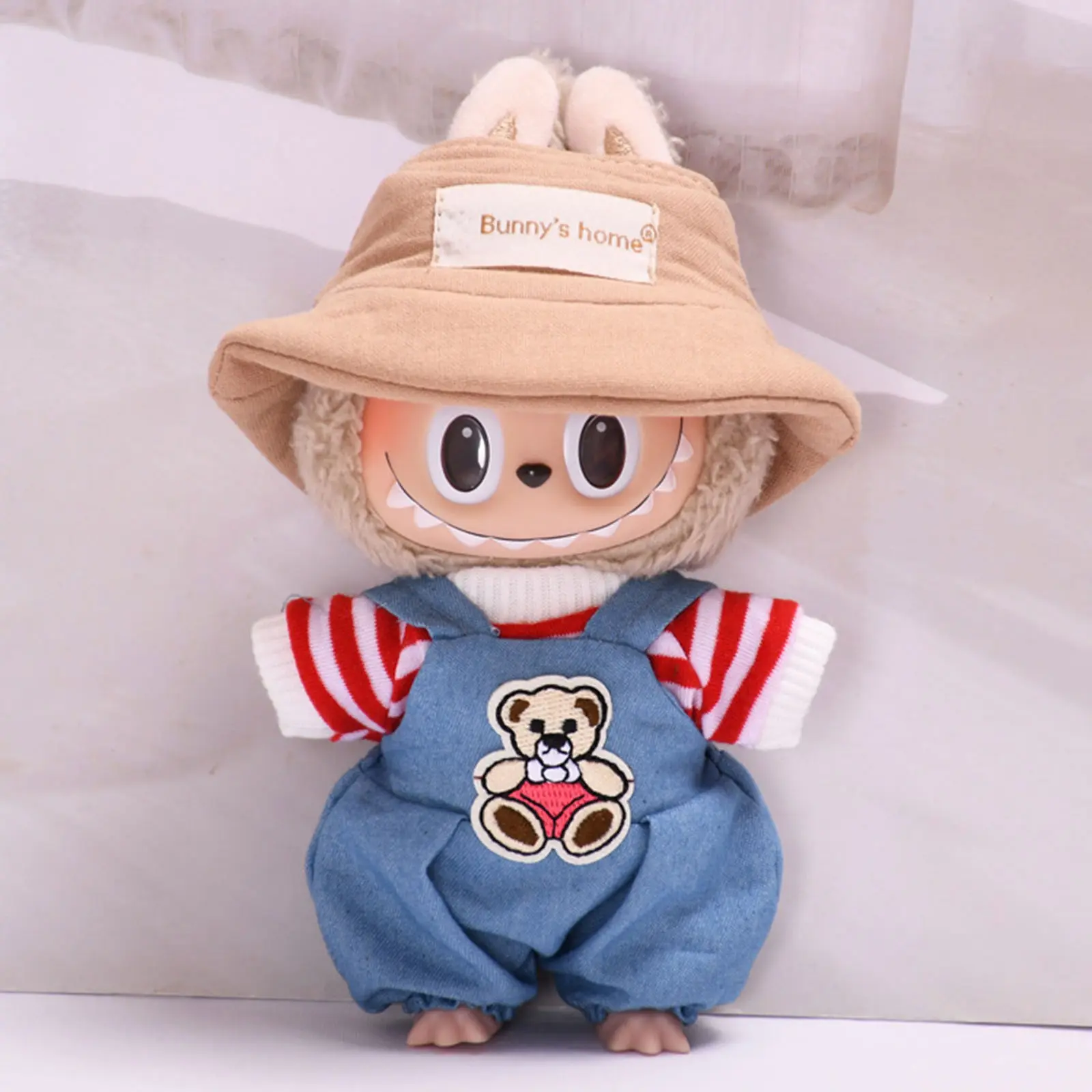 3x Mini 6 inch Labubu Doll Clothes Red Striped Set Labubu Doll Clothes for Pendant Labubu Doll Striped Set Girl Doll Clothes for Pendant Doll khaki hat set Labubu