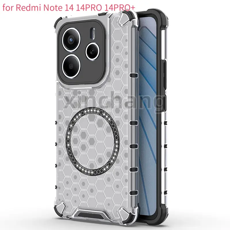 XIAOMI Redmi Note 14 14PRO 14PRO+ 5G Phone casing Honeycomb magnetic phone case anti-drop four corners protection transparent soft shell back shell case mobile cover