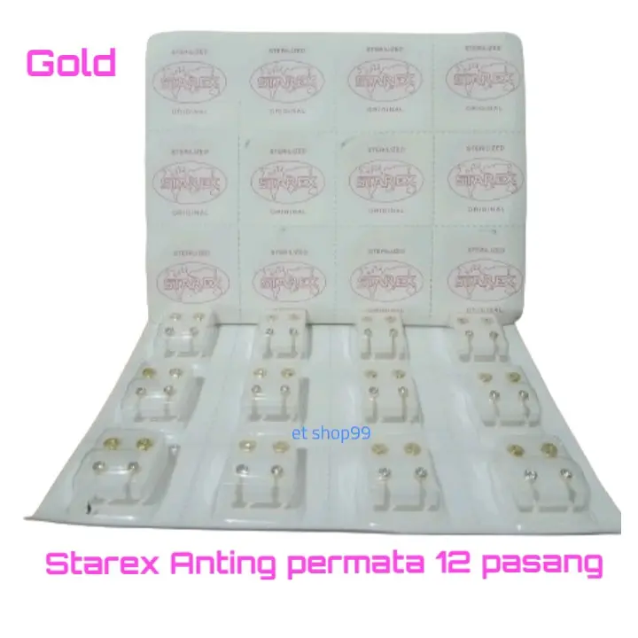 Anting Tindik Starex Permata Murah - 12 Pasang - Silver, gold