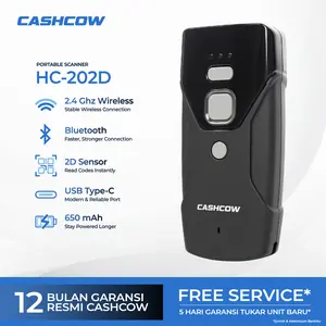 CASHCOW HC-202D – Scanner Barcode 2D Portable untuk Kasir POS, 3-in-1 (BT/2.4G/USB), Baca Layar
