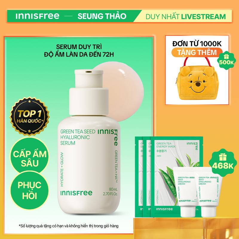 [INNISFREE x SEUNG THẢO] Serum trà xanh cấp ẩm sâu phục hồi da, với Probiotics INNISFREE Green Tea Seed Hyaluronic Serum 80mL