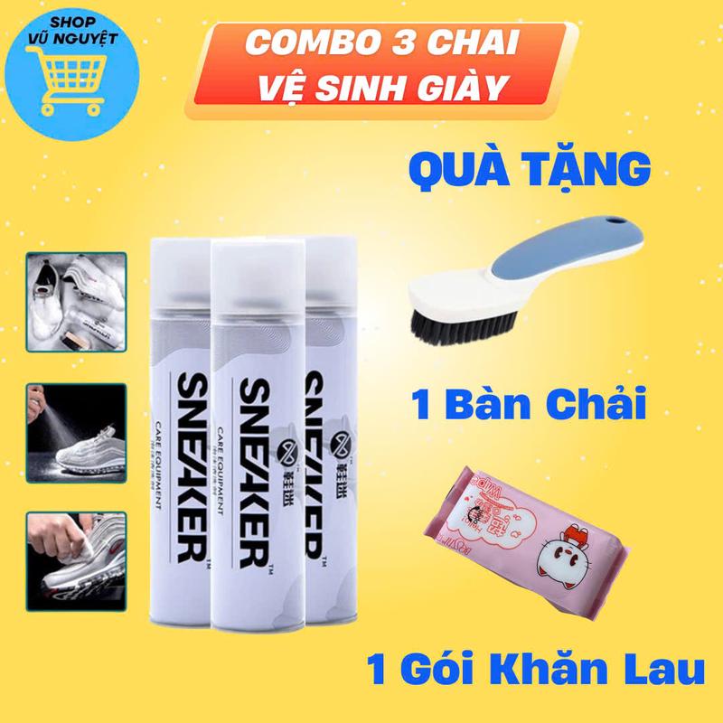 (Tặng Bàn Chải + Khăn Lau) Combo 3 Chai Xịt Tạo Bọt Tuyết Vệ Sinh Giày Sneaker, Giặt Khô Giày Làm Sạch Nhanh