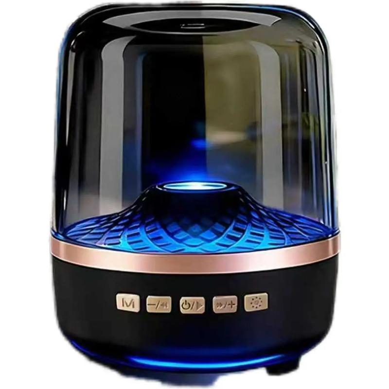 Loa Bluetooth loa trầm kính màu đen vàng mẫu mới 2026, hiệu ứng ánh sáng đa sắc, đặt bàn, âm thanh bão tuyết Manhattan, âm thanh vòm 3D sống động.