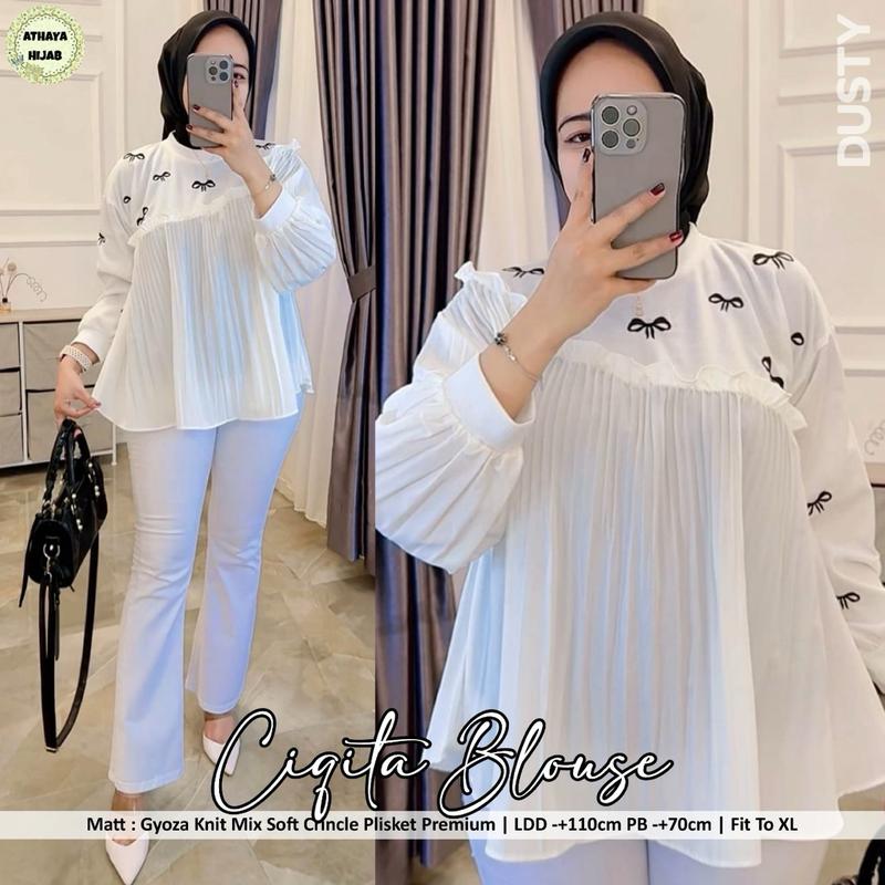 BLOUSE KNIT CIQITA ATASAN WANITA MIX BORDIR PITA Top Casual 2