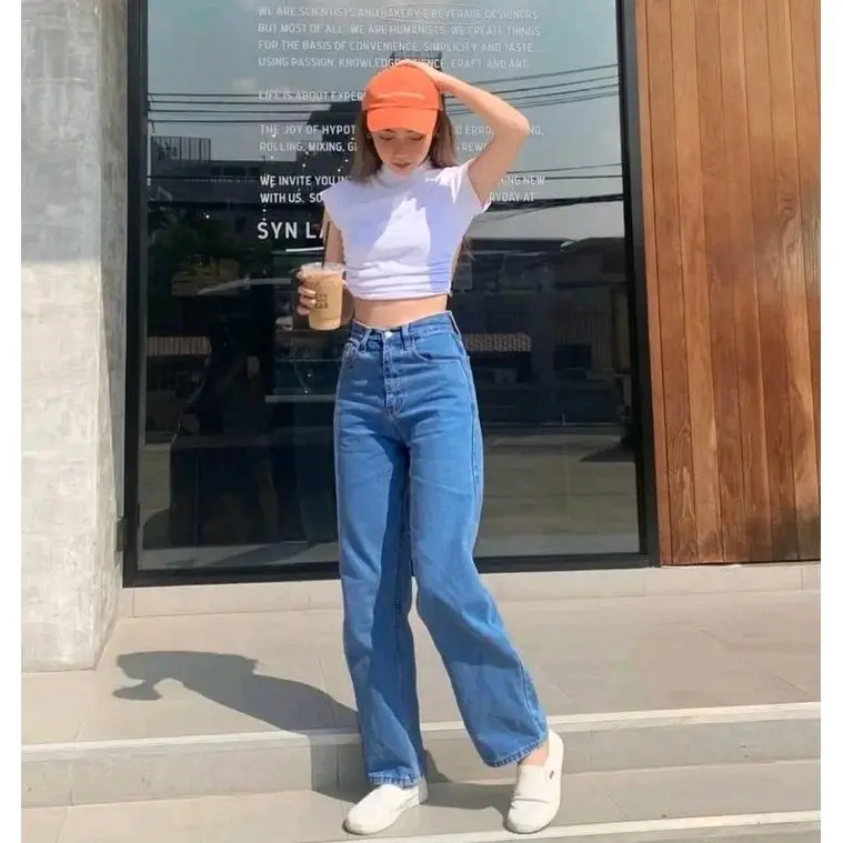 Kulot Jeans Highwaist Loose Panjang Celana Bawahan wanita size 27-42 0