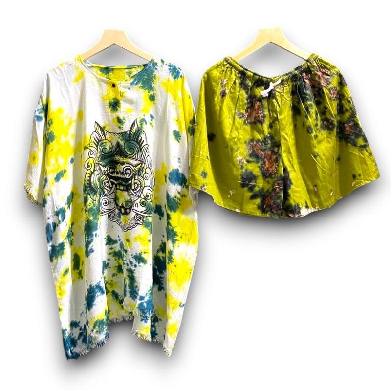 Setelan Barong Bali Khas - Kaos & Celana Pendek Motif Tradisional Santai 5