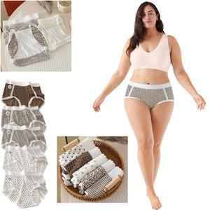 Meilade Women's Plus Size High-Waist Breathable Striped Polka Dot Panties Ultra Buttock Coverage 10A Antibacterial Crotch Comfortable Underwear