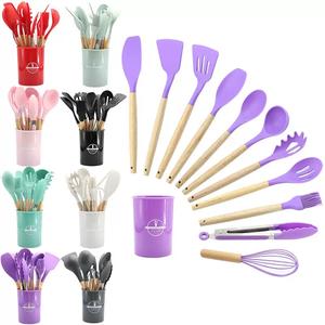Silicone Kitchen Cooking Utensils Set, 12pcs/set Including Spatula, Spoon, Tongs, Whisk, Basting Brush, Cooking Utensils Set with Storage Basket, Kitchen Utensils Set