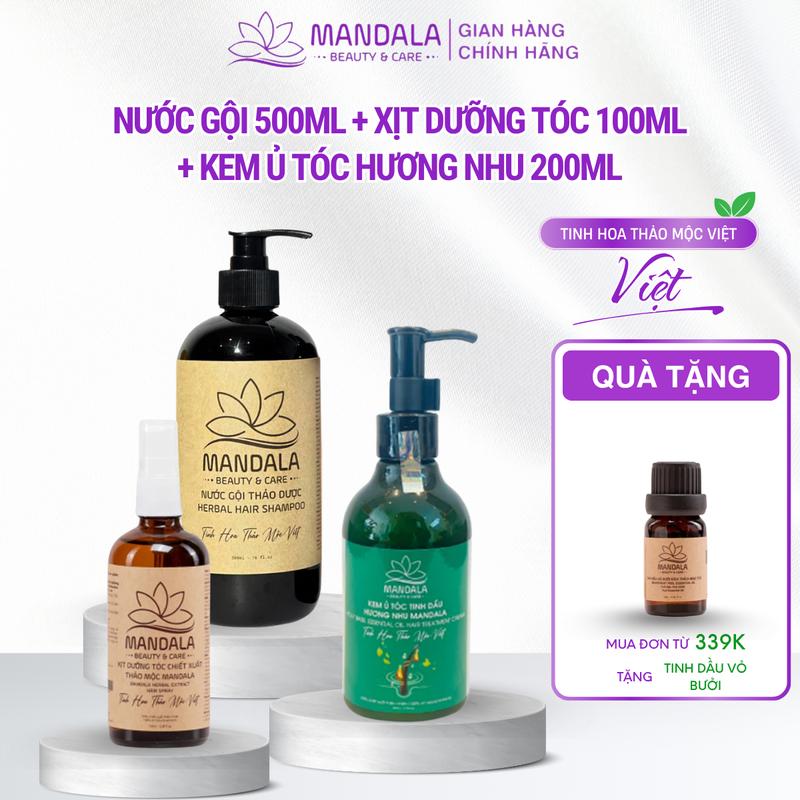 Combo Chăm Sóc Tóc Hữu Cơ Nước Gội Thảo Dược 500ml, Xịt Dưỡng Tóc Chiết Xuất Thảo Mộc 100ml, Kem Ủ Tóc Tinh Dầu Hương Nhu 200ml Nuôi Phục Hồi Hư Tổn, Kích Mọc Tóc, Chống Nắng Cho Tóc, Kiểm Soát Dầu, Không Chứa Silicon