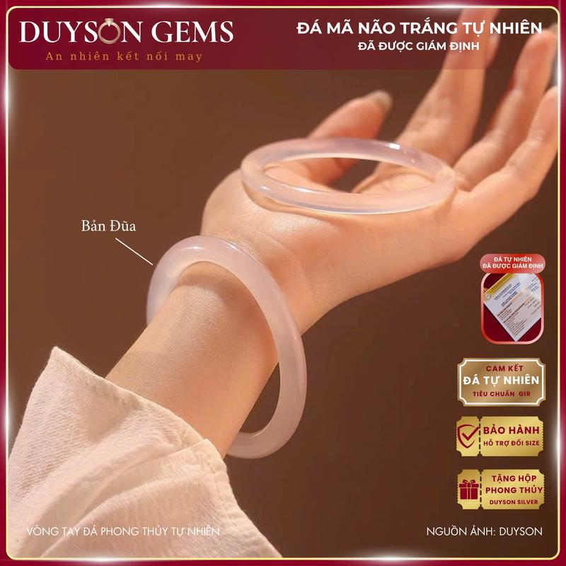 Vòng tay mã não trắng tự nhiên Bạch nguyệt quang bản đũa phong thủy khởi quang Duyson Silver