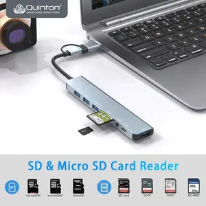 USB Hub Type-C 8-in-1 HDMI 4K USB 3.0 SD/TF Card Reader Power Delivery Multiport Converter OTG