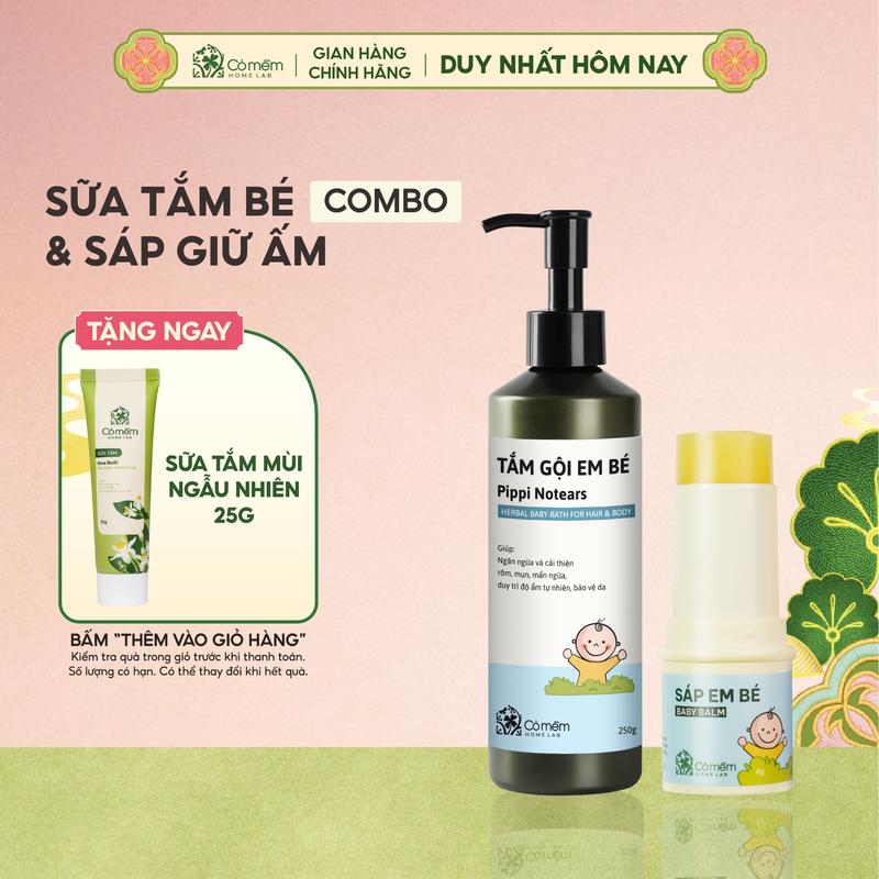Combo Cho Bé Sữa tắm gội Pippi Notears Và Sáp Em Bé Giúp Dưỡng Ẩm Mềm Da Giữ Ấm Bé Hương Tinh Dầu Dễ Chịu Cỏ Mềm 4gr