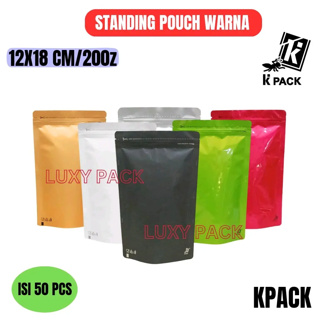 standing pouch 12x18 cm warna metal foil 200 z 12x18 kpack kemasan snack ziplock plastik (SP)