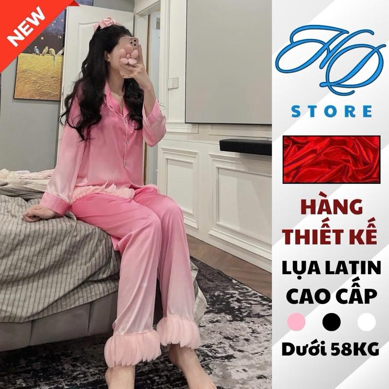 Đồ Bộ Nữ Cao Cấp Pijama Mặc Nhà Tiểu Thư Lụa Mịn Latin Mềm Lịch Cổ Sen Đồ Ngủ Bộ Ngủ Dưới 58KG Dưới 1’63 Xmas Nho Nhung B1 - HD STORE
