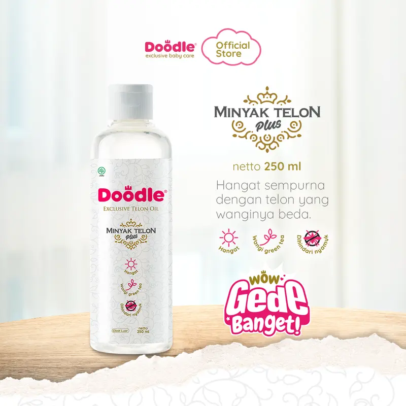 Minyak Telon Doodle Wangi Greentea Ukuran 250 Ml Untuk Bayi yang Menghangatkan Newborn 0