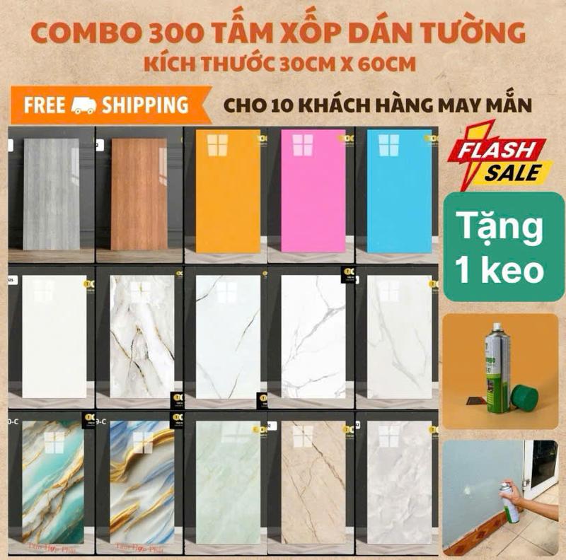  COMBO 300 TẤM_TẶNG 1 KEO pvc vân đá dán tường keo sẵn kt 30*60cm bóc dán dễ dàng 