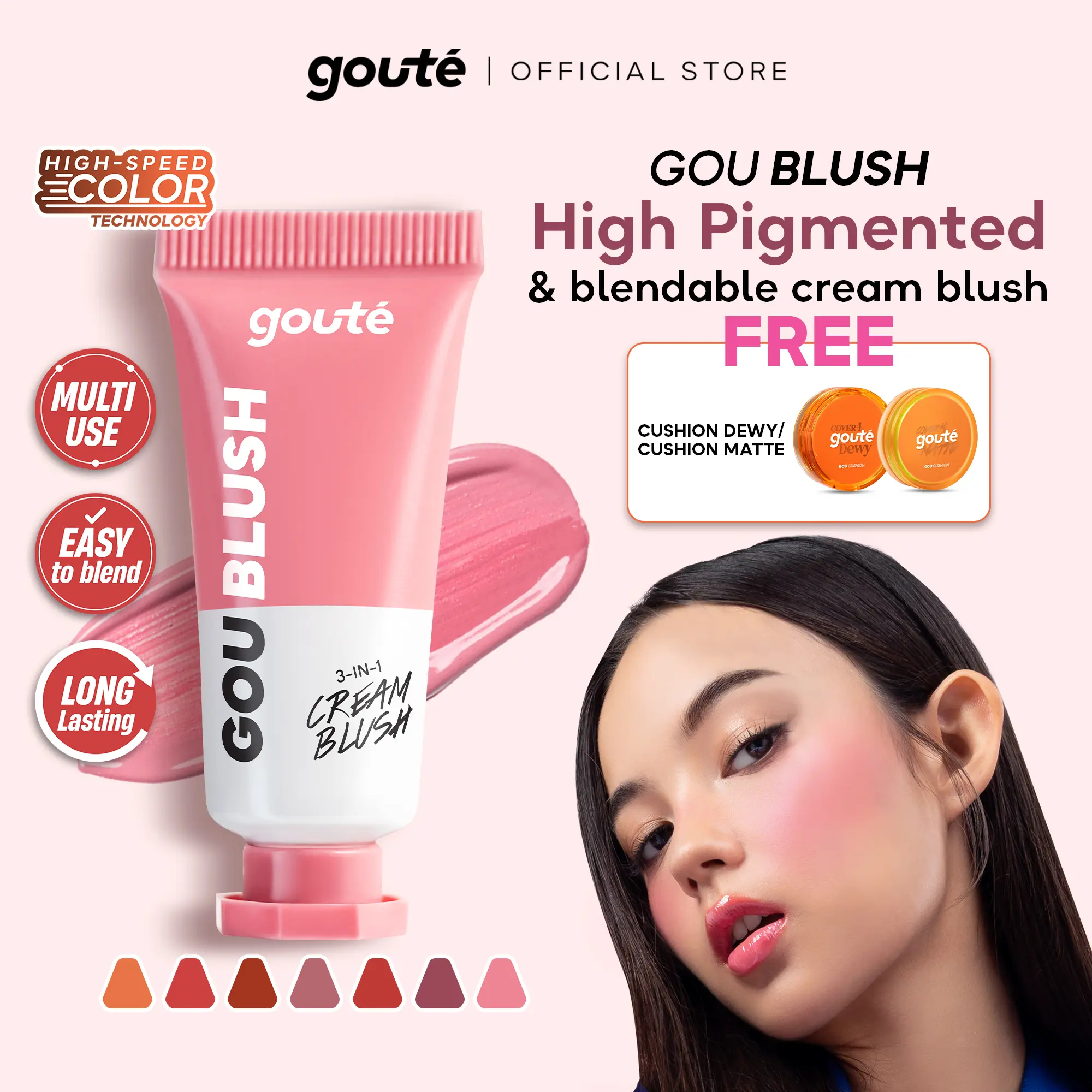 [FLASHSALE] [Free Cushion] Goute Goublush Cream Blush for Cheek Blendable High Pigmented Lightweight Blush on