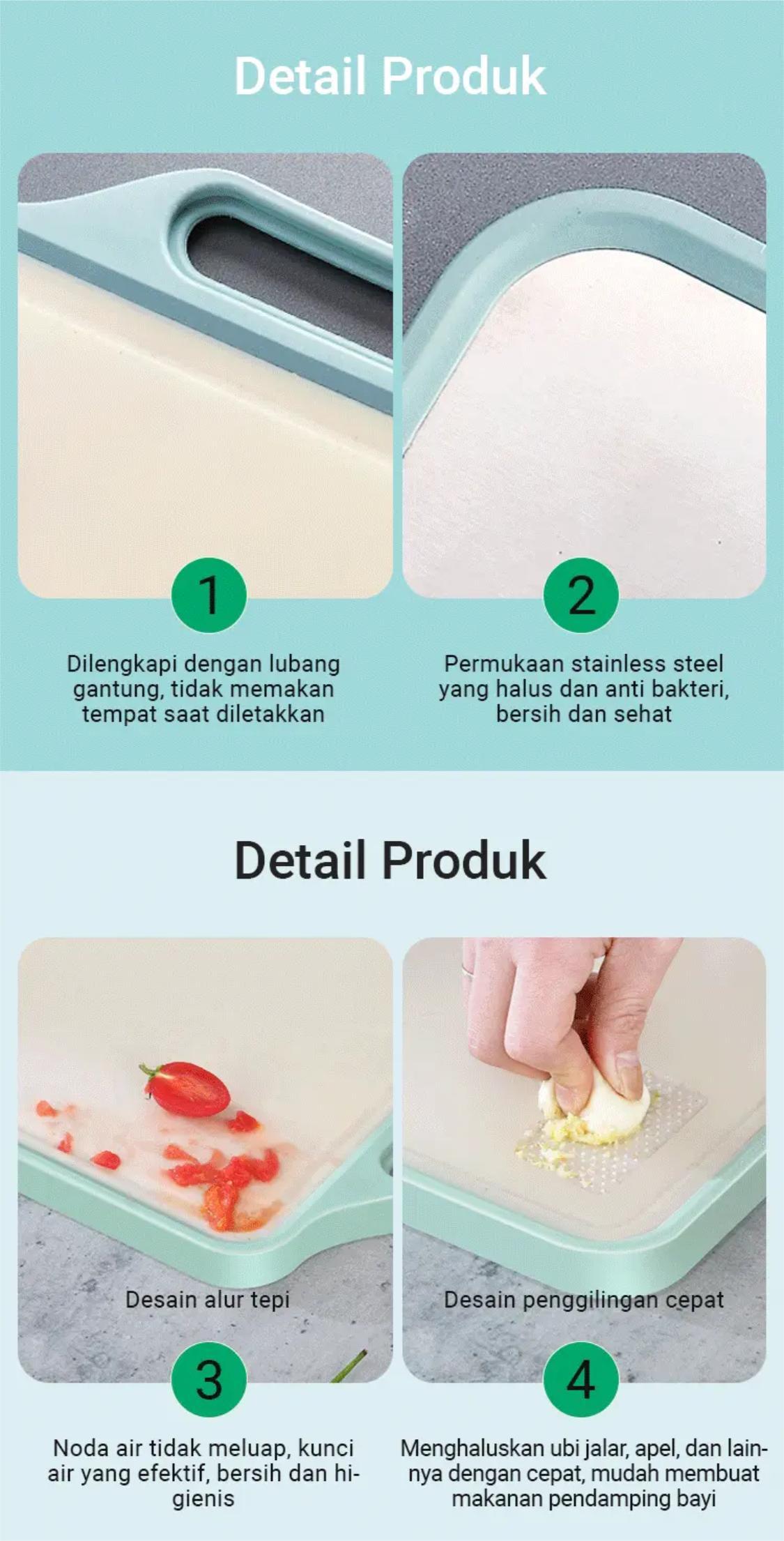 Mehaa Papan Talenan Stainless Steel foodgrade Antibakteri dua sisi 40*30*1.65cm - Kitchenware