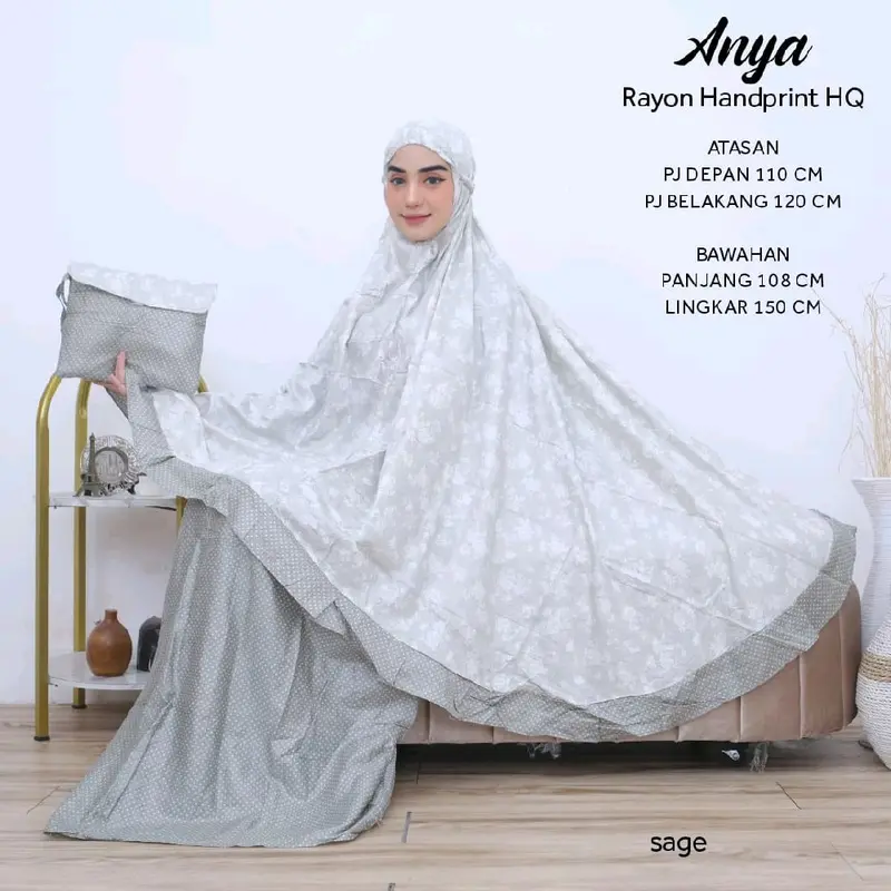 Mukena Dewasa Jumbo Rayon Handprint HQ Aksen Rempel ANYA by Imtiaz Moslem Atasan Bawahan 3