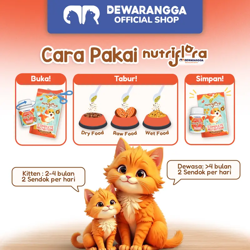 [Beli 2 Gratis 1] Dewarangga Nutriflora Complete Nutrition untuk Peningkatan Imunitas Kucing, Penggemuk Kucing, dan Bulu Lebat Kucing dengan Probiotik & Omega 3,6,9 4