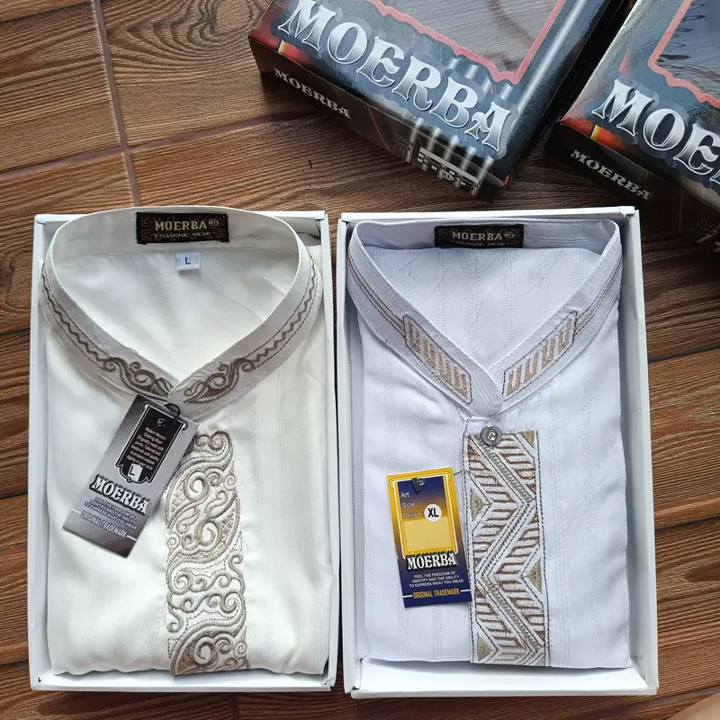 Baju Koko Pria Putih Tulang / Broken White / Off White Lengan Panjang Bordir Termurah (BONUS DUS MOERBA) Muslim Dewasa Motif Lebaran Atasan 0