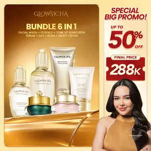 [BPOM] Glowsicha Bundle 6 in 1 (Facial Wash + Essence + Serum + Night Cream + Day Cream + Sunscreen) Skincare Lengkap Mencerahkan Melembabkan Wajah Glowing Cerah AHA Niacinamide Salmon DNA Collagen Toner Gel Krim SiangMalam