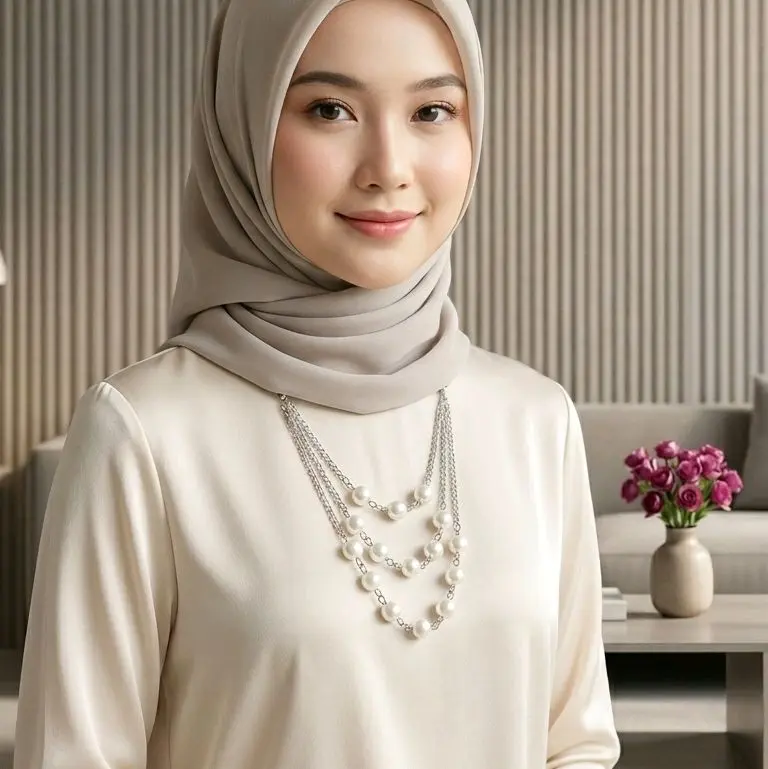 Kalung Mutiara Wanita Susun 3 Bahan Mutiara Sintetis Tali Kulit Akrilik Panjang Sesuai Request Elegan Berkualitas