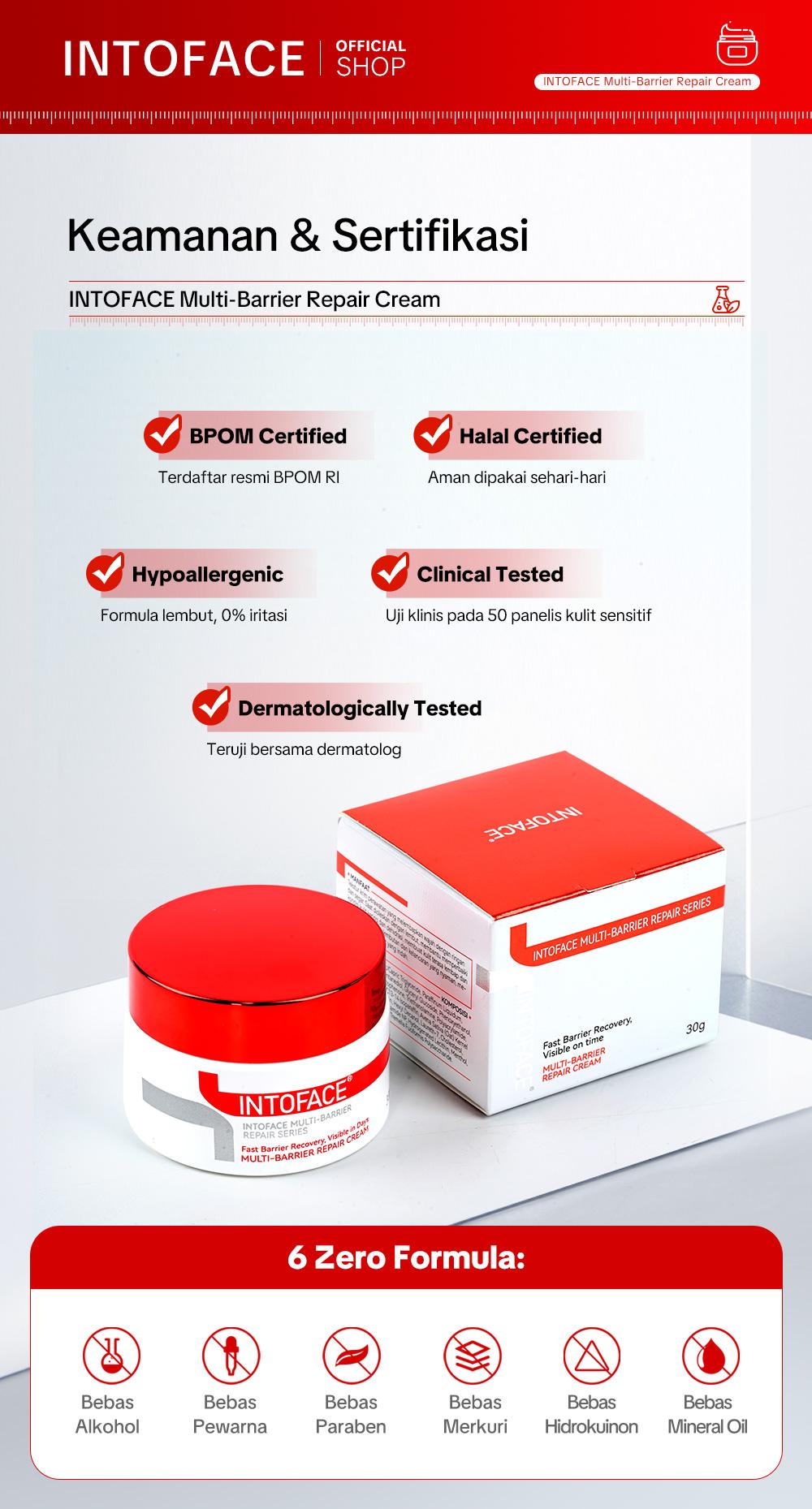 INTOFACE Multi-Barrier Repair Cream｜Atasi Kulit Kering & Sensitif ｜Redakan Kemerahan & Gatal Instan｜Hypoallergenic & 0% Iritasi Wajah Facial