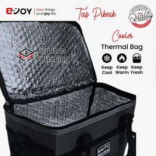 EZJOY Cooler Thermal Bag HITAM / Tas Termal Foil Piknik dan Perlengkapan Botol Susu Bayi / Travel Bag 3