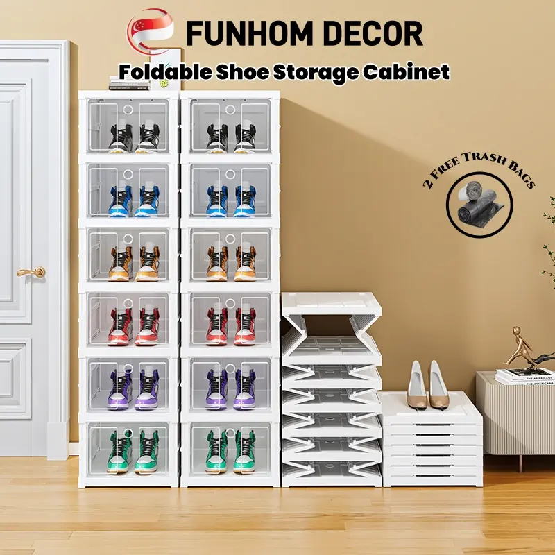 【Funhom Decor】[SG Stock]Foldable Shoe Box Cabinet Installation Free Shoe Storage Organizer Rack Convenient Storage Multifunctional Shoe Rack