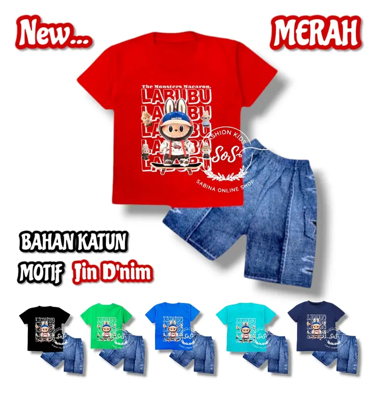 Setelan Baju Kaos motif gambar boneka LABU / bubu the monster viral Terbaru Untuk Usia 1-10 Tahun - Katun, Parsel Katun Parsel Sarung Bayi Cowok Laki-Laki 1