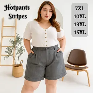 Hotpants Salur Jumbo BB 55-115 KG Celana Pendek Striped Wanita Jumbo 7XL-15XL Highwaist Korean Style Bahan Twill Nyaman