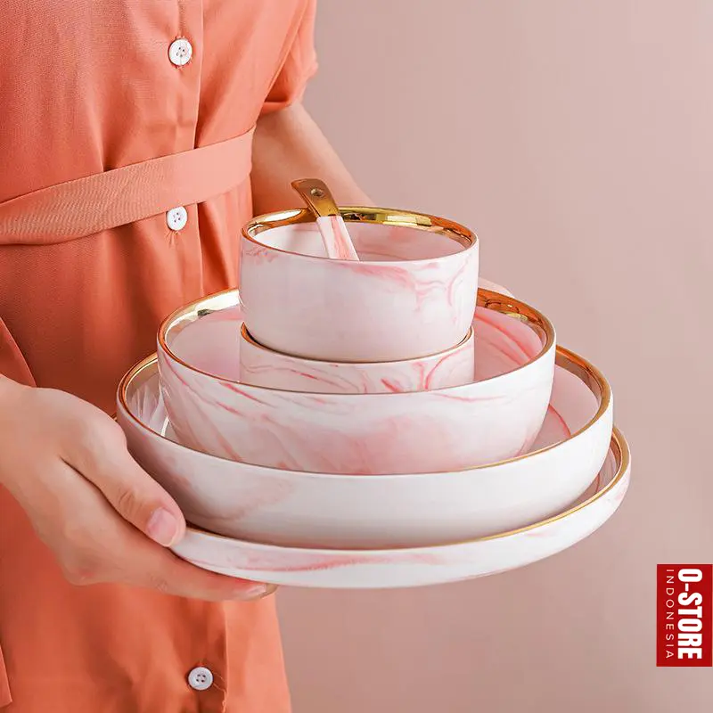 Piring Makan Keramik Mewah Mangkok Aesthetic Alat Makan Set Piring Saji Prasmanan Sendok Makan Tebal Mangkok Nasi Mangkok Kuah Kecil Dining Plate Vilia 4