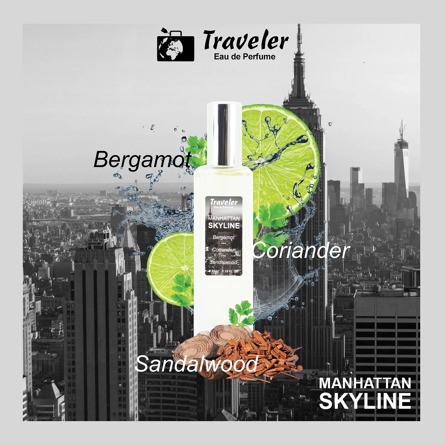 [ Parfum Halal ] Traveler Manhattan Skyline EdP Eau de Perfume Fresh Tahan Lama Elegant  Pria Cowo Laki Best Seller Parfume Long Lasting 35ml BPOM | Wangi Aquatic Ozone Lime Bergamot Coriander Hijau Daun Kayu Sandalwood Lavender