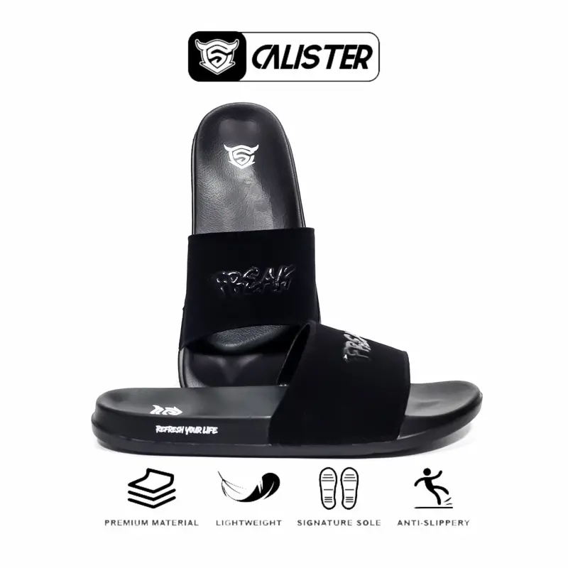 Calister - Sandal Slipper Pria Slide On Full Black Anti Slip antiselip selop simpel 6