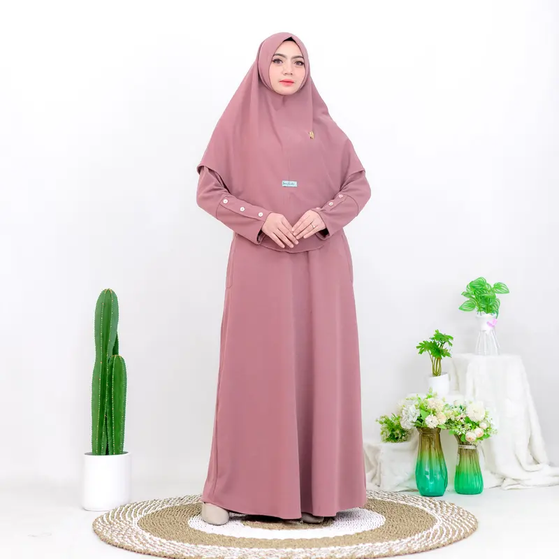 Gamis Soraya Set Hijab Bahan Knit Premium Elegant Tidak Nerawang Dan Anti Panas Sudah Sama Bros Kain Muslim Panjang Syari 7