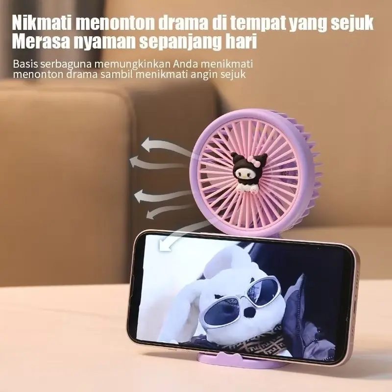 [TR] Kipas Mini Portable Bisa Di Cas Fan Sanrio Hello Kitty Cinnamoroll Kuromi Melody Ada Tatakan HP Warna Lucu Battery Tahan Lama Kipas Angin Genggam Sanrio Plastik Premium 3