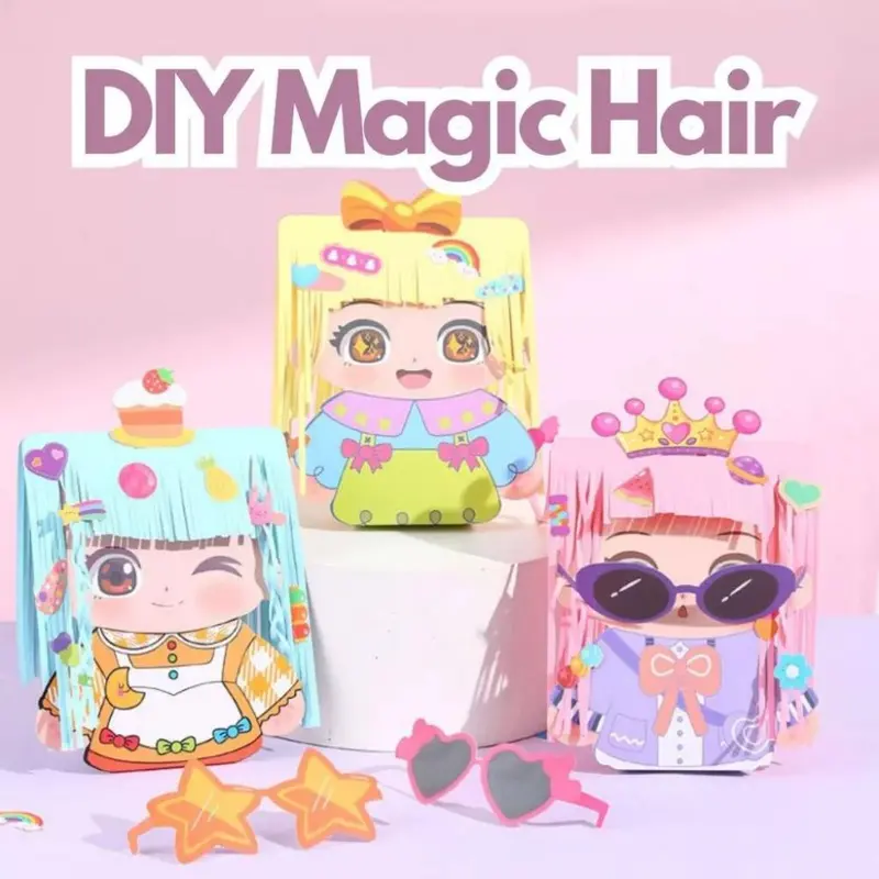 Mainan stiker DIY GUNTING RAMBUT / Mainan Boneka kertas tata Rambut anak perempuan / Puzzle Magic Hairdresser 1