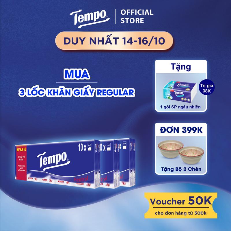 [MUA 3 LỐC 10 GÓI TẶNG 1 GÓI GIẤY RÚT MÙI BẤT KỲ] Khăn giấy bỏ túi cao cấp Tempo Regular - 4 lớp bền dai - Thương hiệu Đức (30 gói)