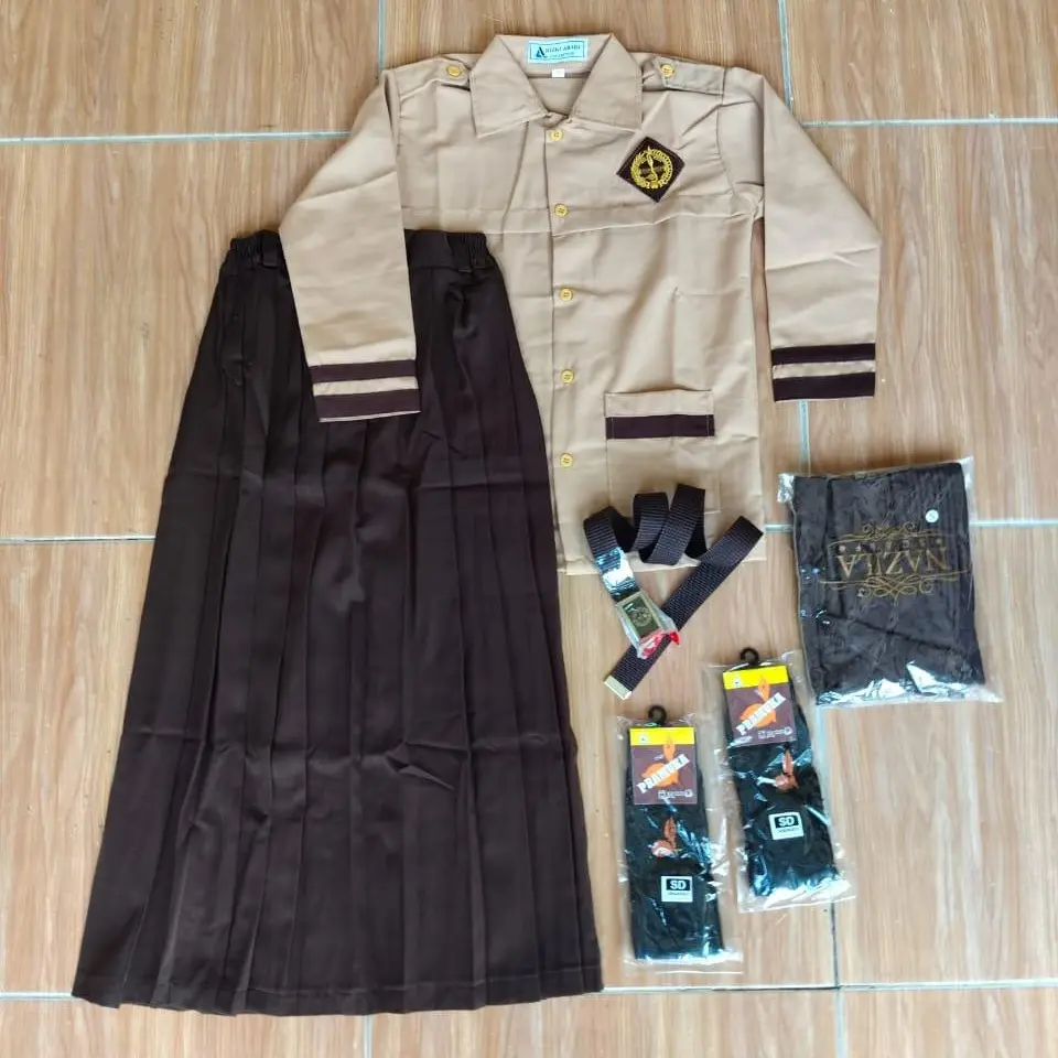 Setelan Seragam Pramuka Siaga SD Panjang Anak Perempuan Kelas 1-6 SD Lengkap Bonus Jilbab Coklat Jersey Anak Perempuan