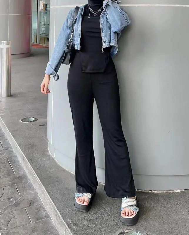 Flare Pant Celana Cutbray Wanita Highwaist Bahan Scuba Kekinian Kulot Cutbray Premium 8
