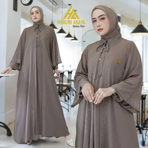 Harumi Abaya Gamis Ceruty Premium dengan Hiasan Swarosky Desain Elegan Bahan Nyaman untuk Wanita Ukuran XL XXL
