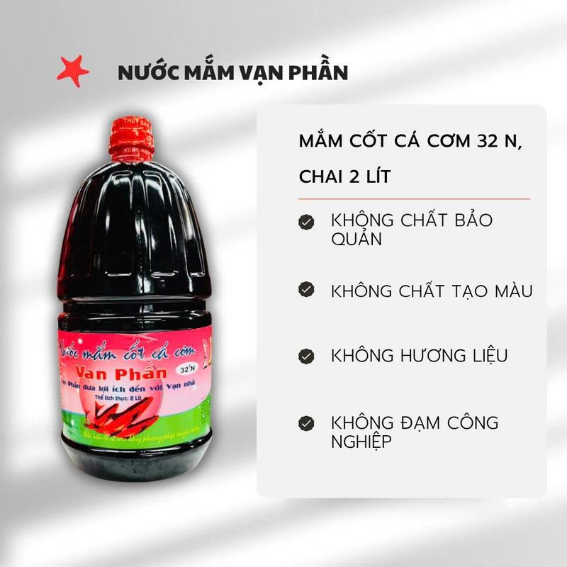 1 Can Nước mắm cốt các cơm 32 N 2L (32 độ 2L). Nước mắm truyền thống được làm từ cá cơm và muối ăn, không dùng các chất phụ gia công nghiệp Gia Vị Nước Sốt nuoc mam