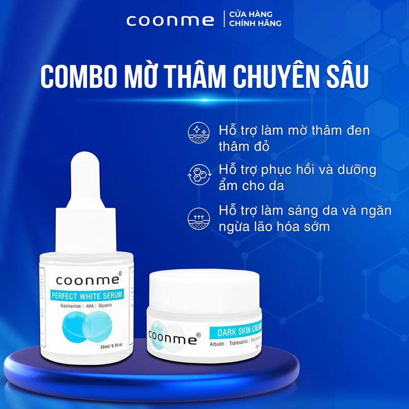COONME combo gồm SERUM Perfect white serum 20ml + KEM Dark skin cream 20g hỗ trợ mờ thâm hiệu quả ngăn ngừa hình thành sẹo sau tổn thương Skincare Làm Đẹp Da