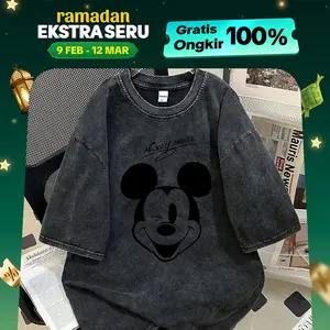 Jessica Kaos Oversize Wanita Kaos Oblong Wanita Baju Kaos Oversize Warna Hitam Washed | Miki Print T-shirt | Baju Oversize Wanita Baju Atasan Wanita Terbaru