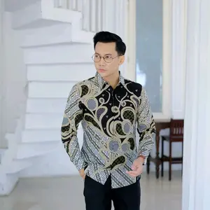 Kemeja Batik BSWART HRBO26 Lengan Panjang dan Lengan Pendek Motif Melody hitam Bahan Katun Mikro Premium Rekomendasi Kemeja Formal Kerja Warna Hitam Seragaman By Batik Al-Kaff