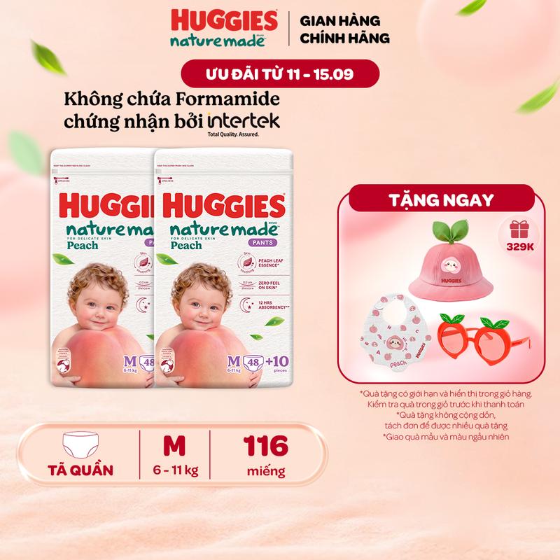 Combo 2 Tã quần Huggies Naturemade Peach M48+10/L44/XL38/XXL26