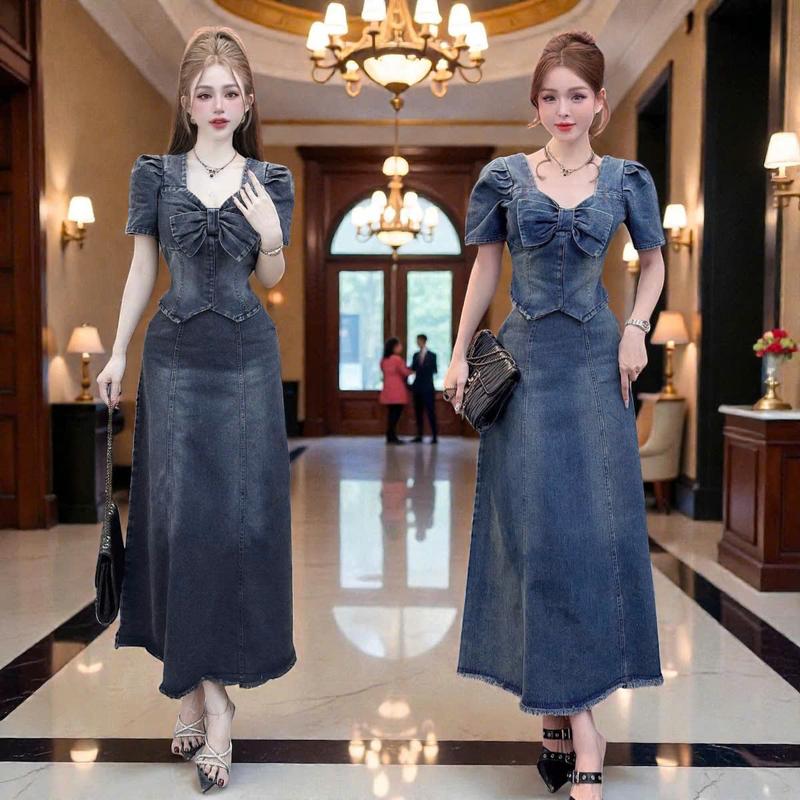  CZT Set áo váy jeans S6638 S6588 gồm áo kiểu form lửng và chân váy để đi chơi   Áo kiểu  Chân váy   Set đồ dễ thương 