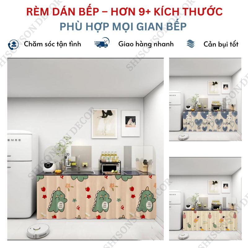 Rèm dán tủ bếp rèm dán kệ tủ hơn 9+ kích thước trang trí gian bếp siêu gọn tháo giặt dễ dàng